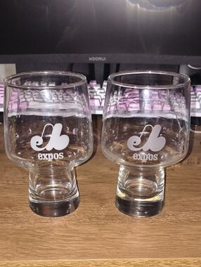 Vintage Montreal Expos Stemmed Goblet Glasses - Set of 2 - MLB 1980's Retro